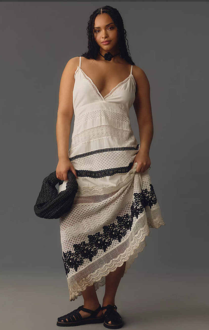 EUC Anthropologie Cotton V-Neck Lace Midi Dress - 1X